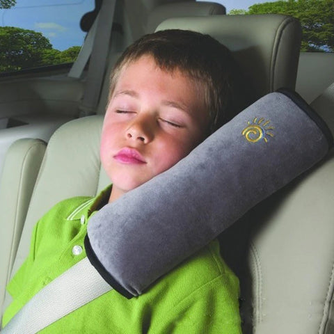 Image of High Quality Extra Soft Seat Belt Pillow for Kids (Gray/Black)