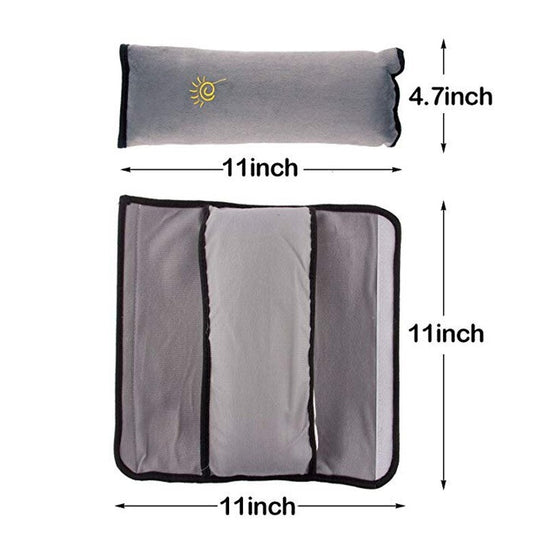 High Quality Seat Belt Pillow for Kids - Extra Soft Support for Travel (Gray/Black)