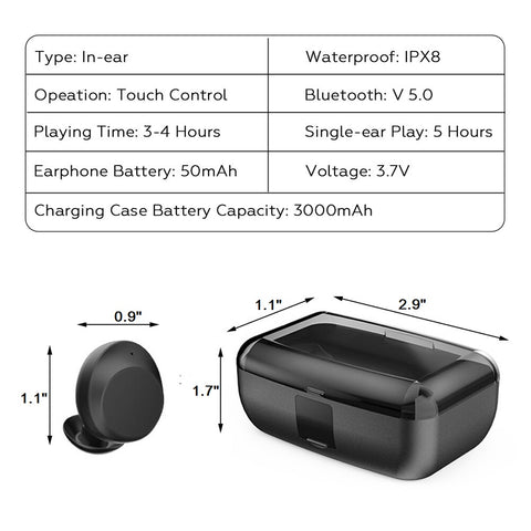 Image of Bluetooth 5.0 Wireless Earbuds IPX8 Waterproof