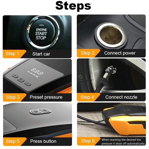 Image of portable auto tire pump with led light - instructions to use